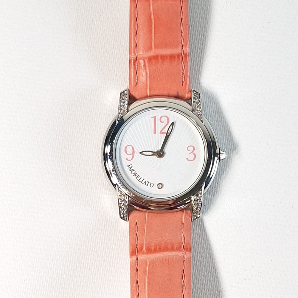 MORELLATO Diamond Pink Leather Band Quartz Wrist Watch, New Battery